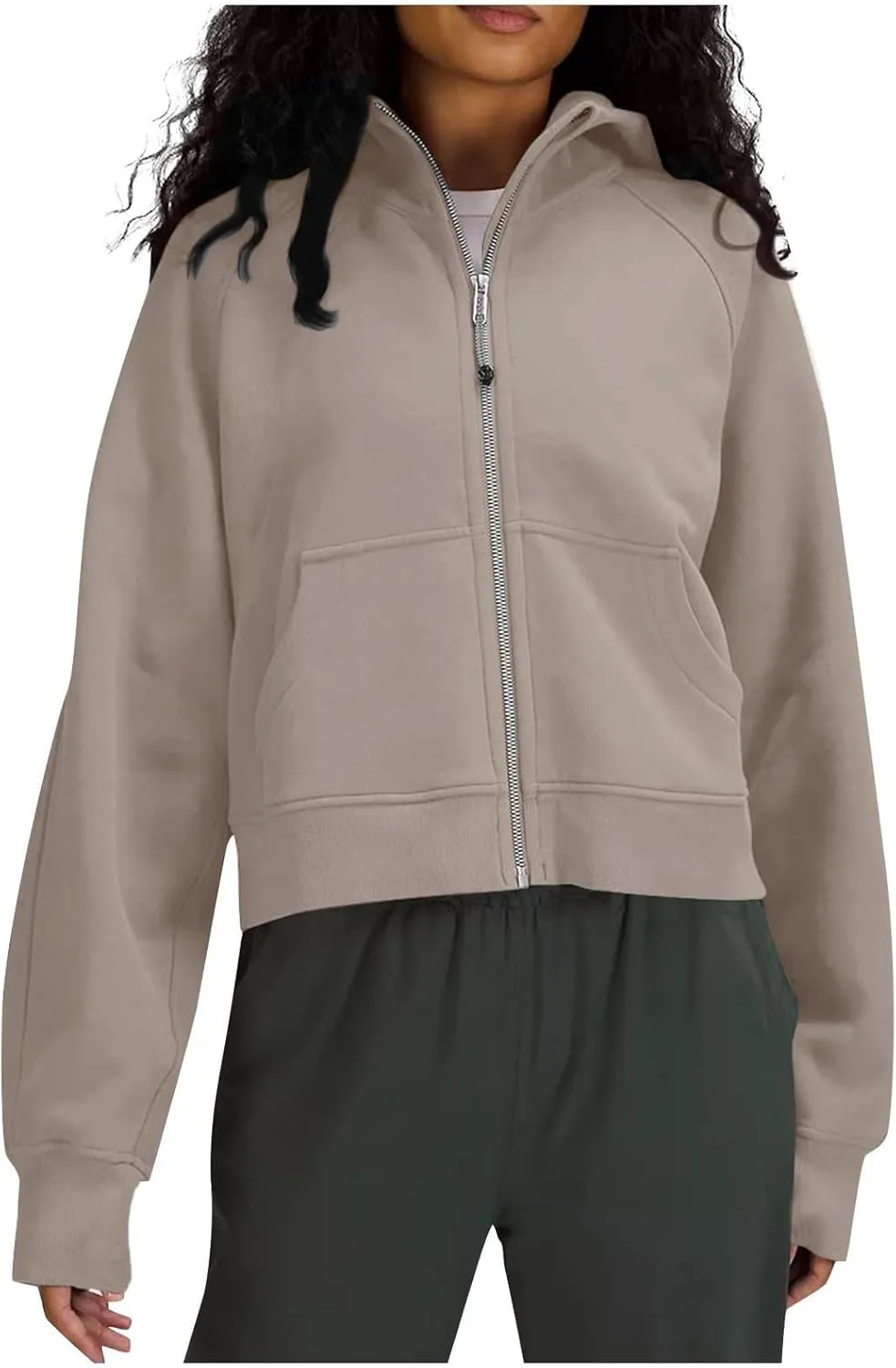 TANGNADE Womens Full Zip Pullover Cropped Hoodies Long Sleeve Fleece Sweatshirts with Pockets Fall Outfits Clothes