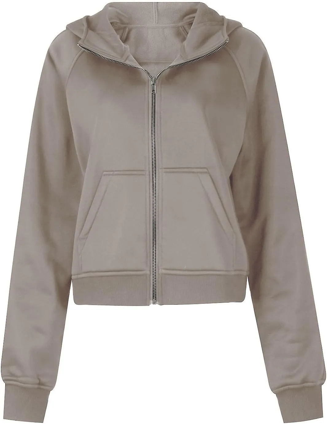 TANGNADE Womens Full Zip Pullover Cropped Hoodies Long Sleeve Fleece Sweatshirts with Pockets Fall Outfits Clothes