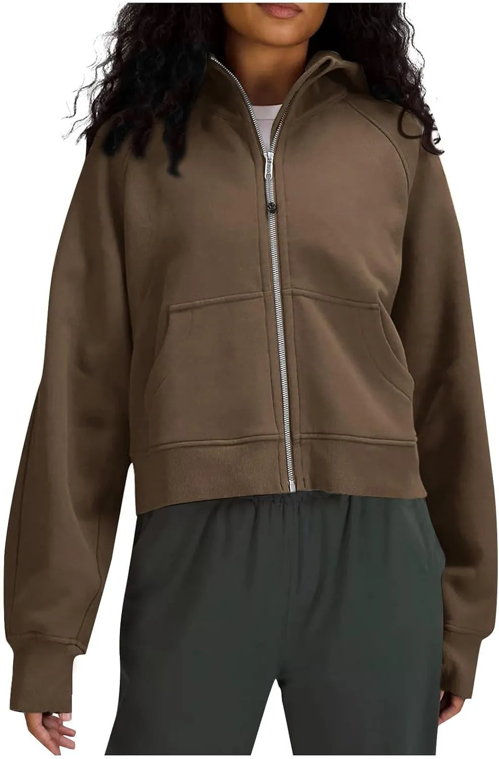 TANGNADE Womens Full Zip Pullover Cropped Hoodies Long Sleeve Fleece Sweatshirts with Pockets Fall Outfits Clothes