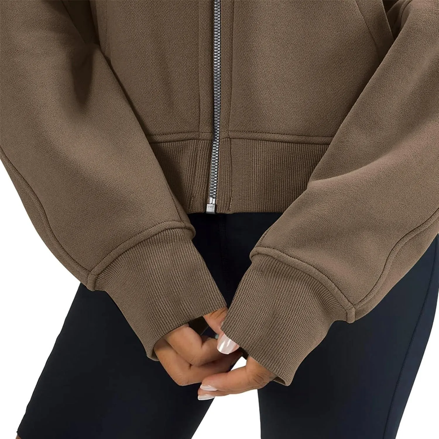 TANGNADE Womens Full Zip Pullover Cropped Hoodies Long Sleeve Fleece Sweatshirts with Pockets Fall Outfits Clothes