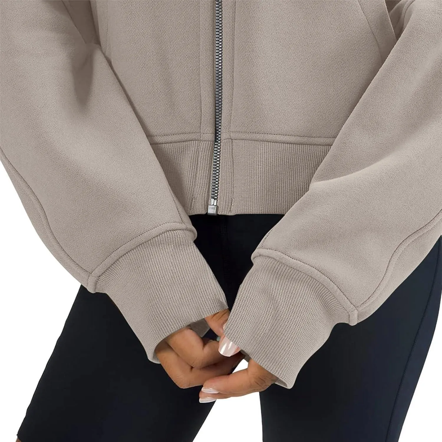 TANGNADE Womens Full Zip Pullover Cropped Hoodies Long Sleeve Fleece Sweatshirts with Pockets Fall Outfits Clothes