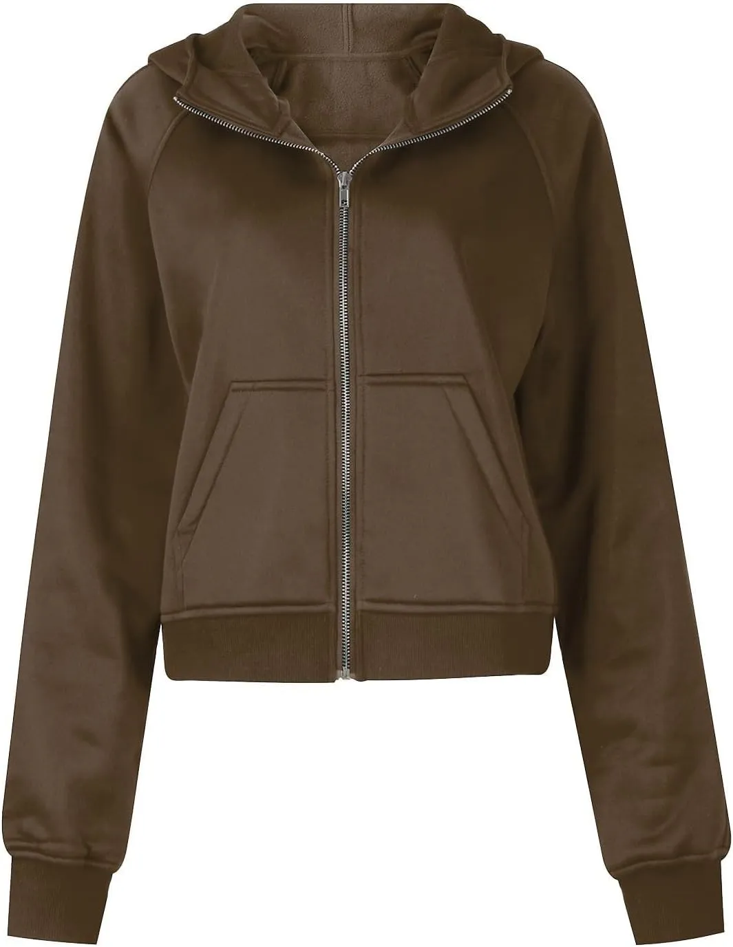 TANGNADE Womens Full Zip Pullover Cropped Hoodies Long Sleeve Fleece Sweatshirts with Pockets Fall Outfits Clothes