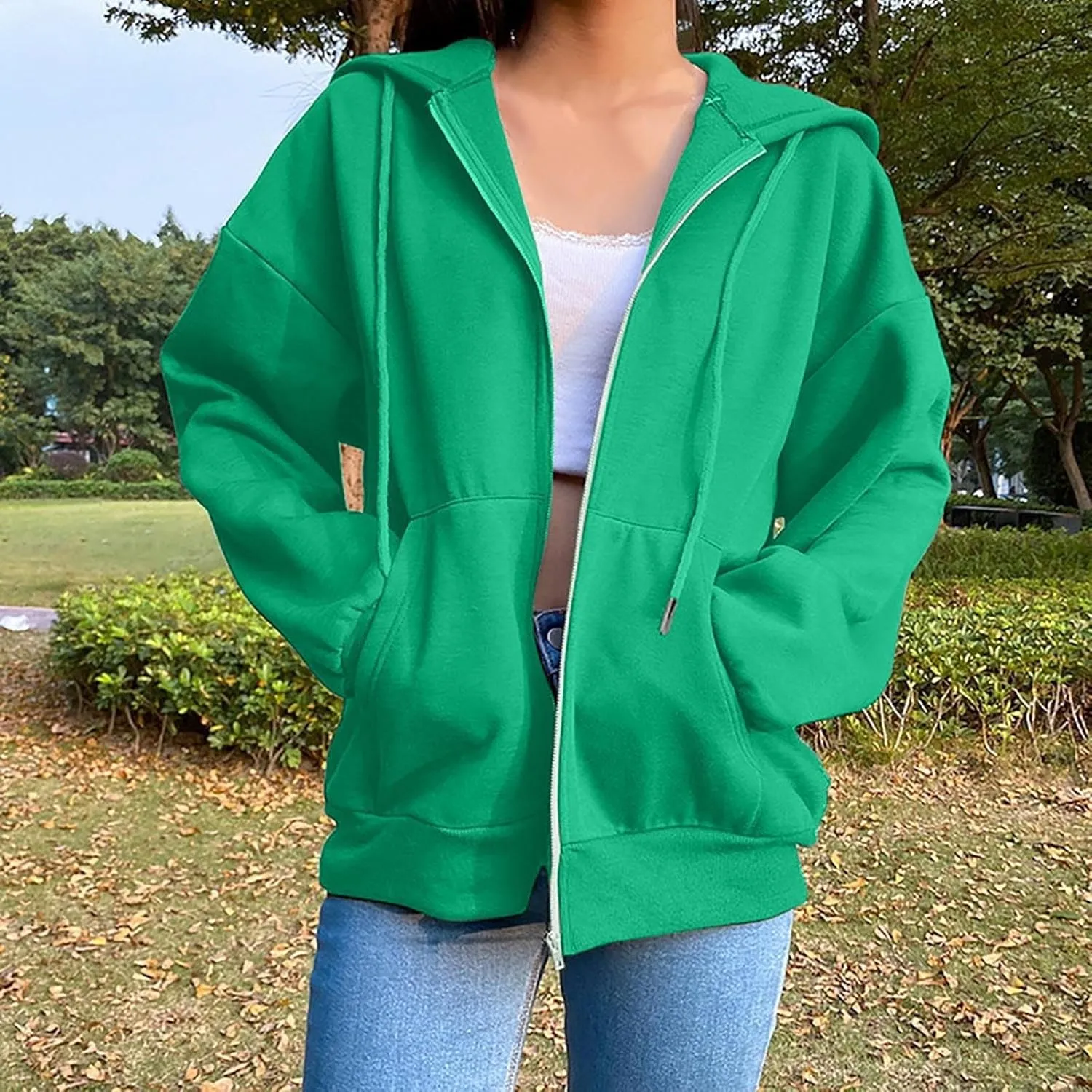 TANGNADE Women's Zip Up Hoodies Drawstring Fall Jacket Oversized Casual Sweatshirts Pullover with Pocket 2024 Winter Clothes