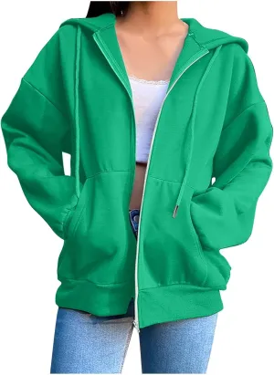TANGNADE Women's Zip Up Hoodies Drawstring Fall Jacket Oversized Casual Sweatshirts Pullover with Pocket 2024 Winter Clothes
