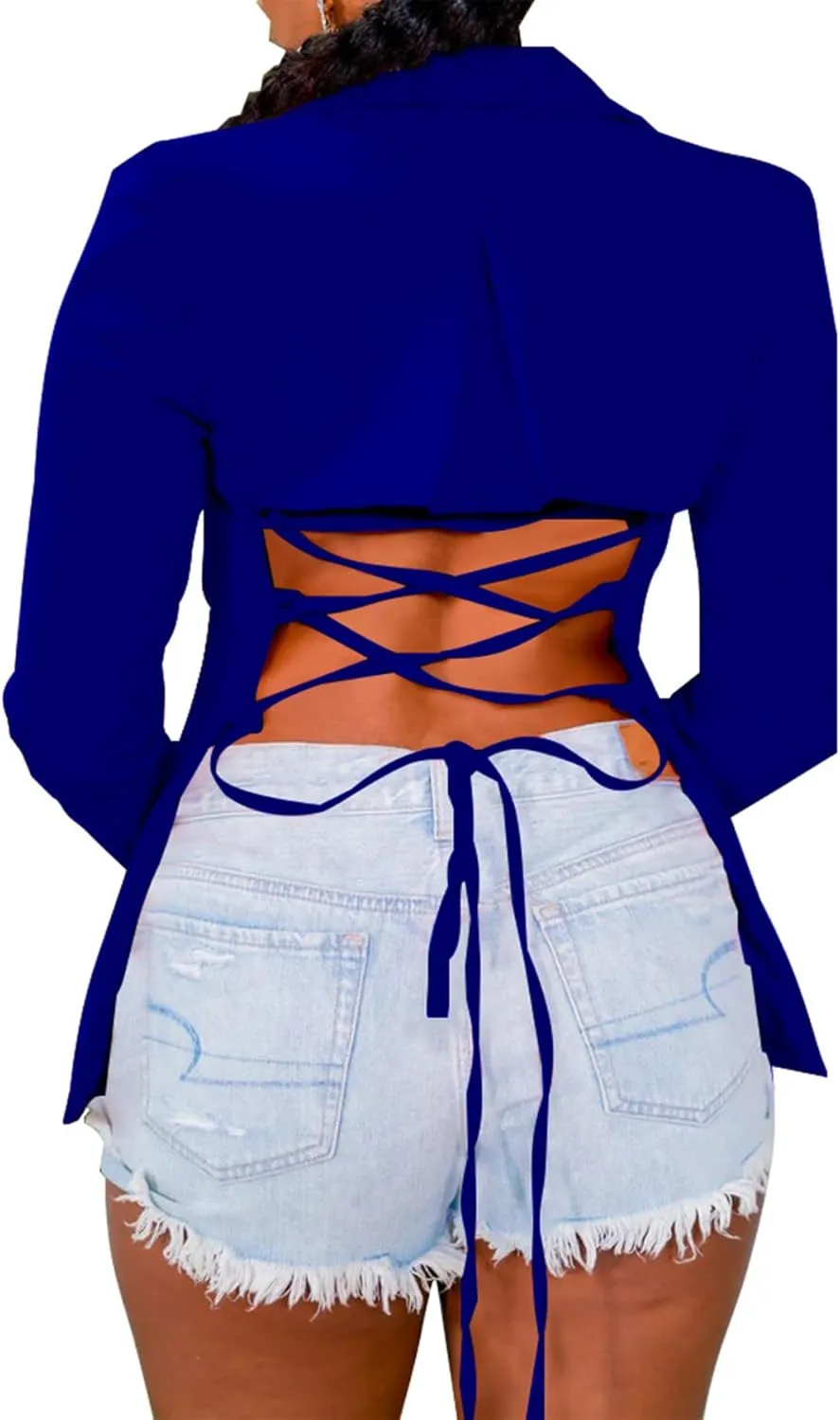 Tcremisa Women's 2024 Casual Lace Up Blazers Long Sleeve Open Front Backless Work Office Business Blazer Jackets