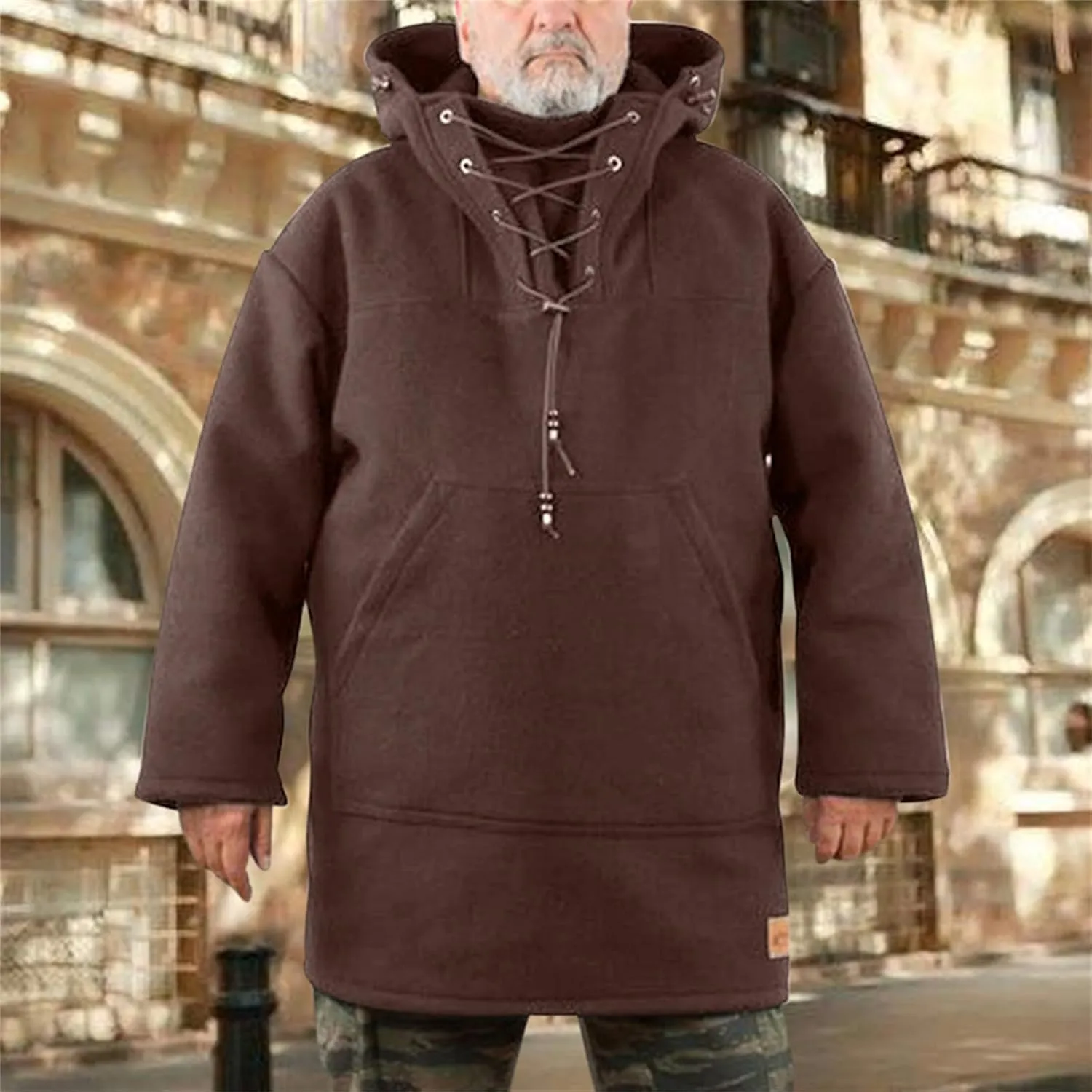 Thatrich Mens Heavyweight Hoodie Oversized Hooded Jacket Leisure Wear Mid Length Hoodies Casual Long Sleeve Sweatshirt Jacket