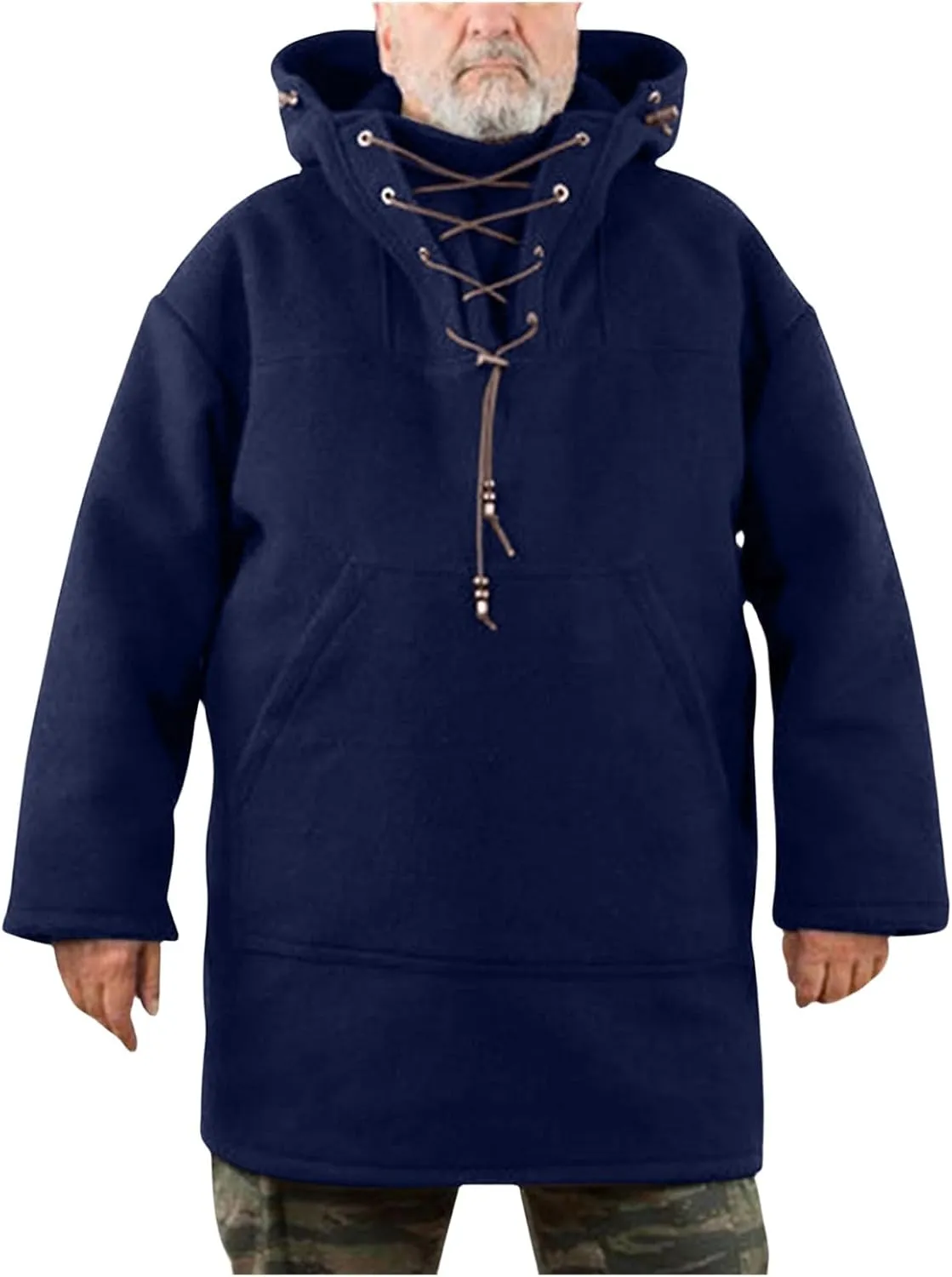 Thatrich Mens Heavyweight Hoodie Oversized Hooded Jacket Leisure Wear Mid Length Hoodies Casual Long Sleeve Sweatshirt Jacket