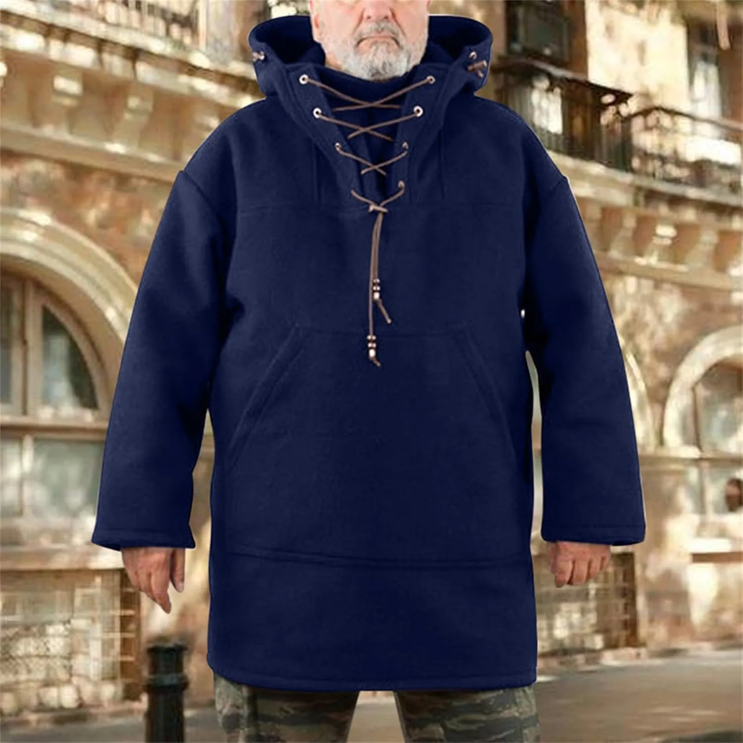 Thatrich Mens Heavyweight Hoodie Oversized Hooded Jacket Leisure Wear Mid Length Hoodies Casual Long Sleeve Sweatshirt Jacket