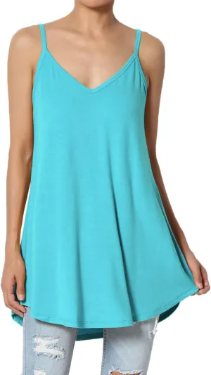 TheMogan Women's Scoop V Neck Stretch Draped Jersey Flared Camisole Tunic Top