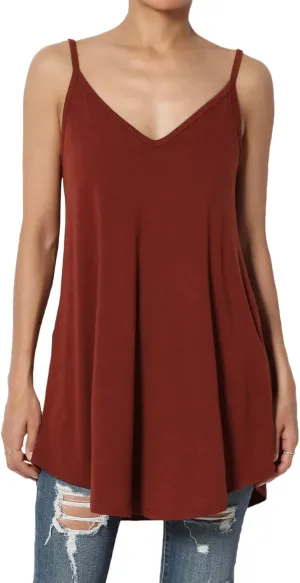 TheMogan Women's Scoop V Neck Stretch Draped Jersey Flared Camisole Tunic Top