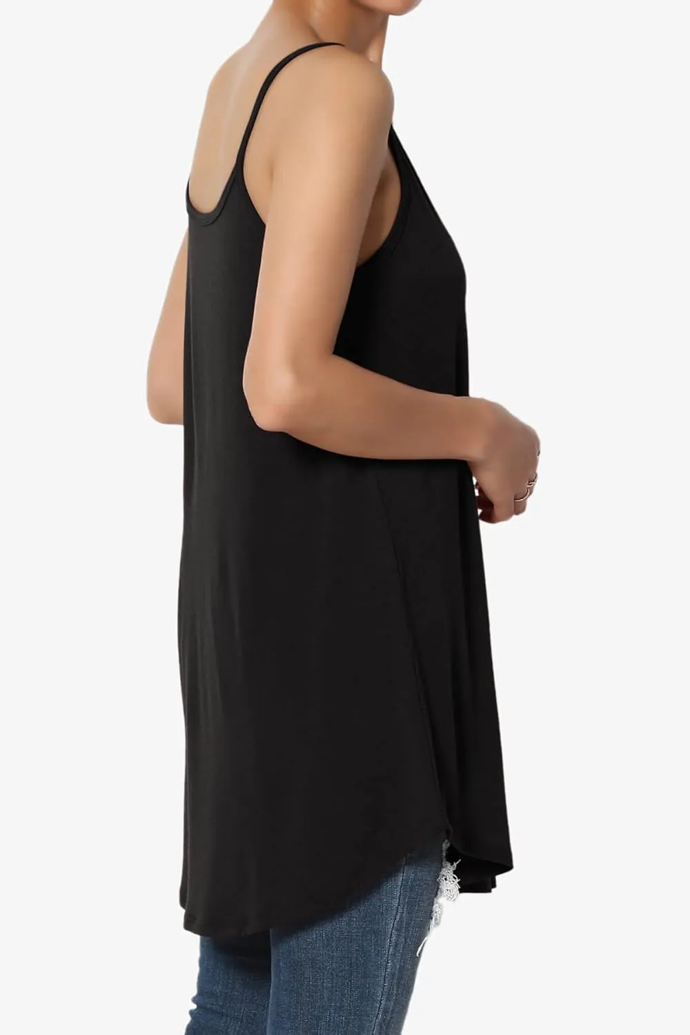 TheMogan Women's Scoop V Neck Stretch Draped Jersey Flared Camisole Tunic Top