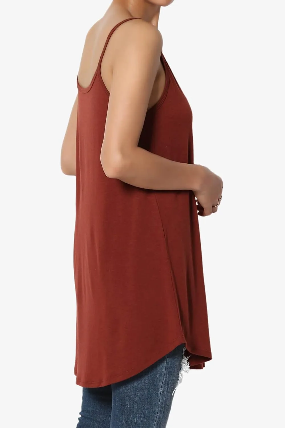 TheMogan Women's Scoop V Neck Stretch Draped Jersey Flared Camisole Tunic Top