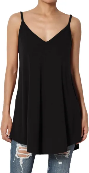TheMogan Women's Scoop V Neck Stretch Draped Jersey Flared Camisole Tunic Top