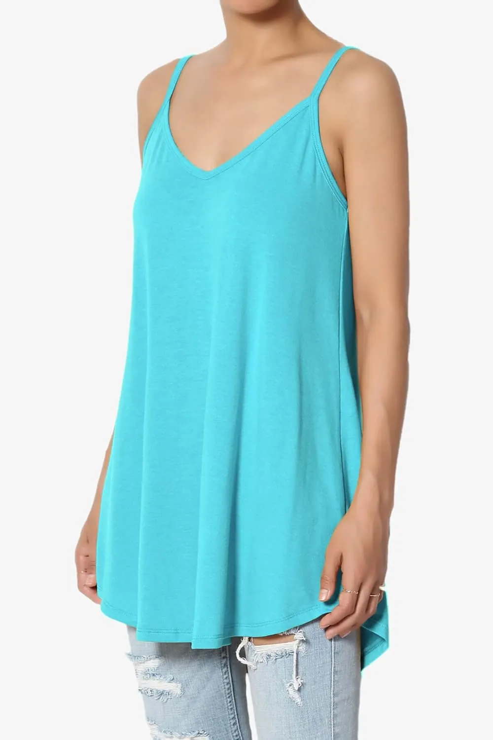 TheMogan Women's Scoop V Neck Stretch Draped Jersey Flared Camisole Tunic Top