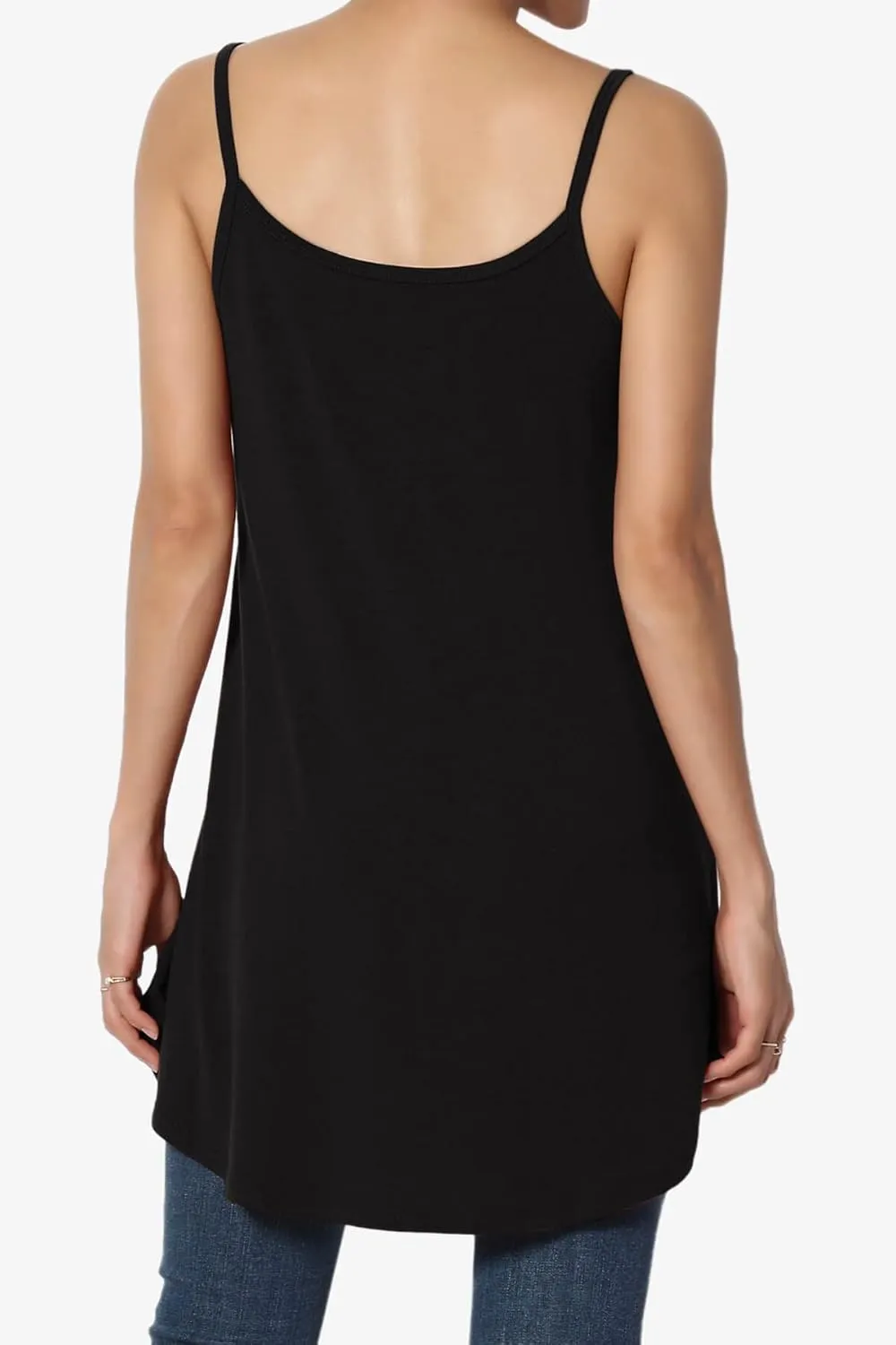 TheMogan Women's Scoop V Neck Stretch Draped Jersey Flared Camisole Tunic Top