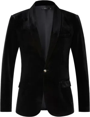 THWEI Mens Velvet Blazer Slim-Fit Solid Color One Button Blazer Sport Coat Jacket for Wedding Dinner Party