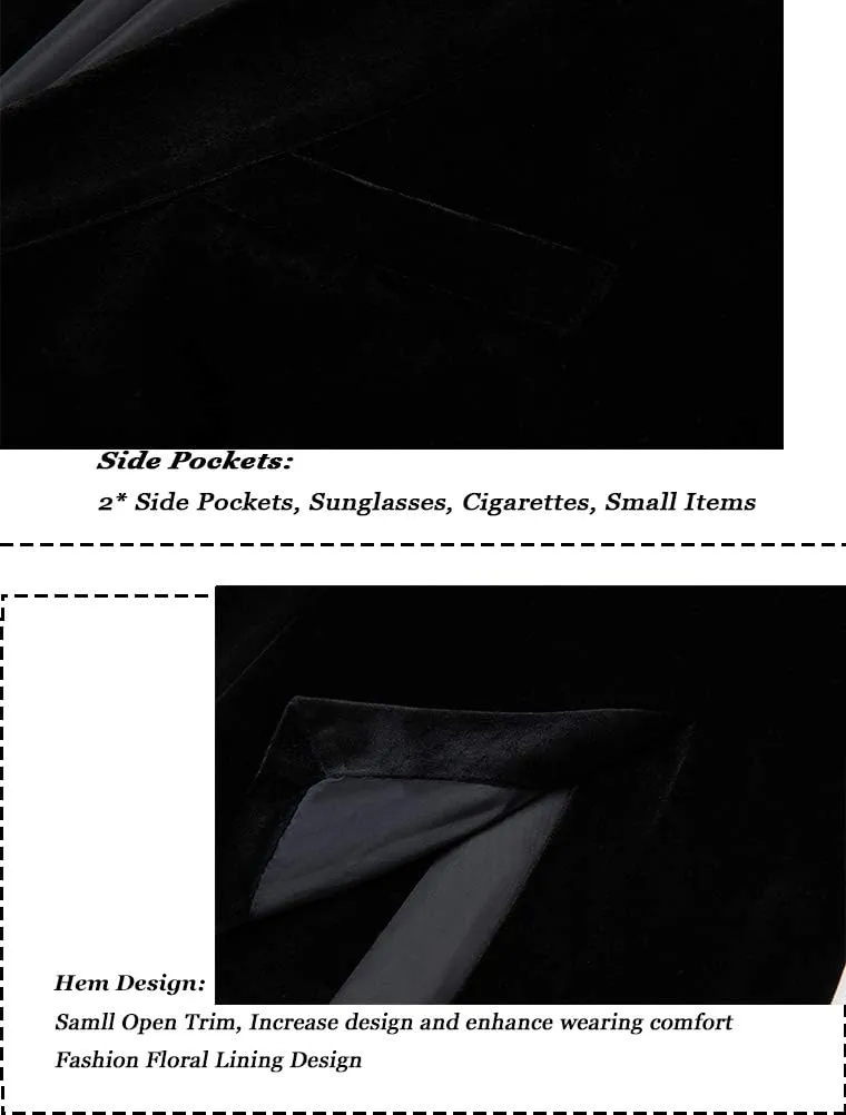 THWEI Mens Velvet Blazer Slim-Fit Solid Color One Button Blazer Sport Coat Jacket for Wedding Dinner Party