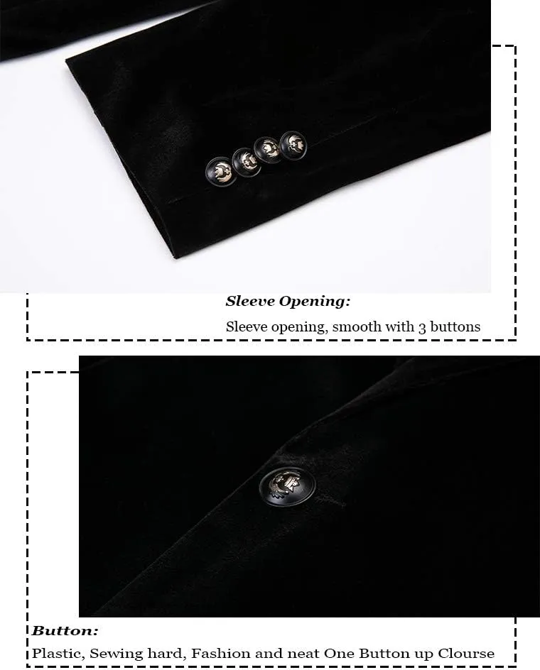 THWEI Mens Velvet Blazer Slim-Fit Solid Color One Button Blazer Sport Coat Jacket for Wedding Dinner Party