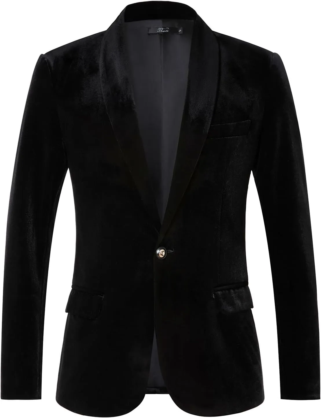 THWEI Mens Velvet Blazer Slim-Fit Solid Color One Button Blazer Sport Coat Jacket for Wedding Dinner Party