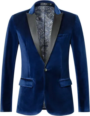 THWEI Mens Velvet Blazer Slim Fit Suit Jacket One Button Tuxedo Blazer Wedding Prom Dinner