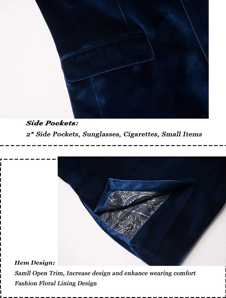 THWEI Mens Velvet Blazer Slim Fit Suit Jacket One Button Tuxedo Blazer Wedding Prom Dinner