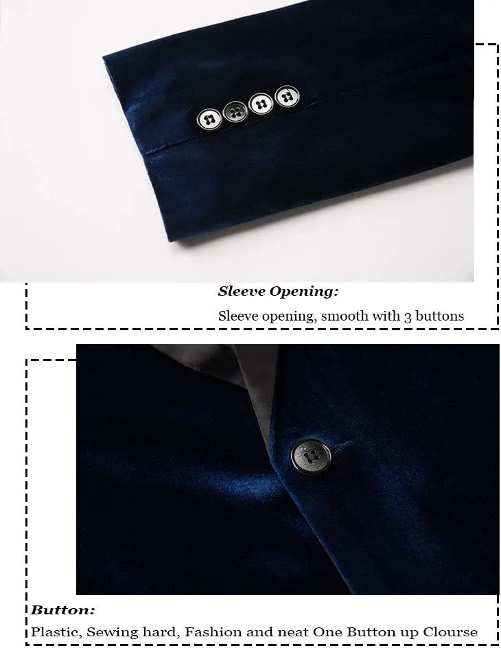 THWEI Mens Velvet Blazer Slim Fit Suit Jacket One Button Tuxedo Blazer Wedding Prom Dinner