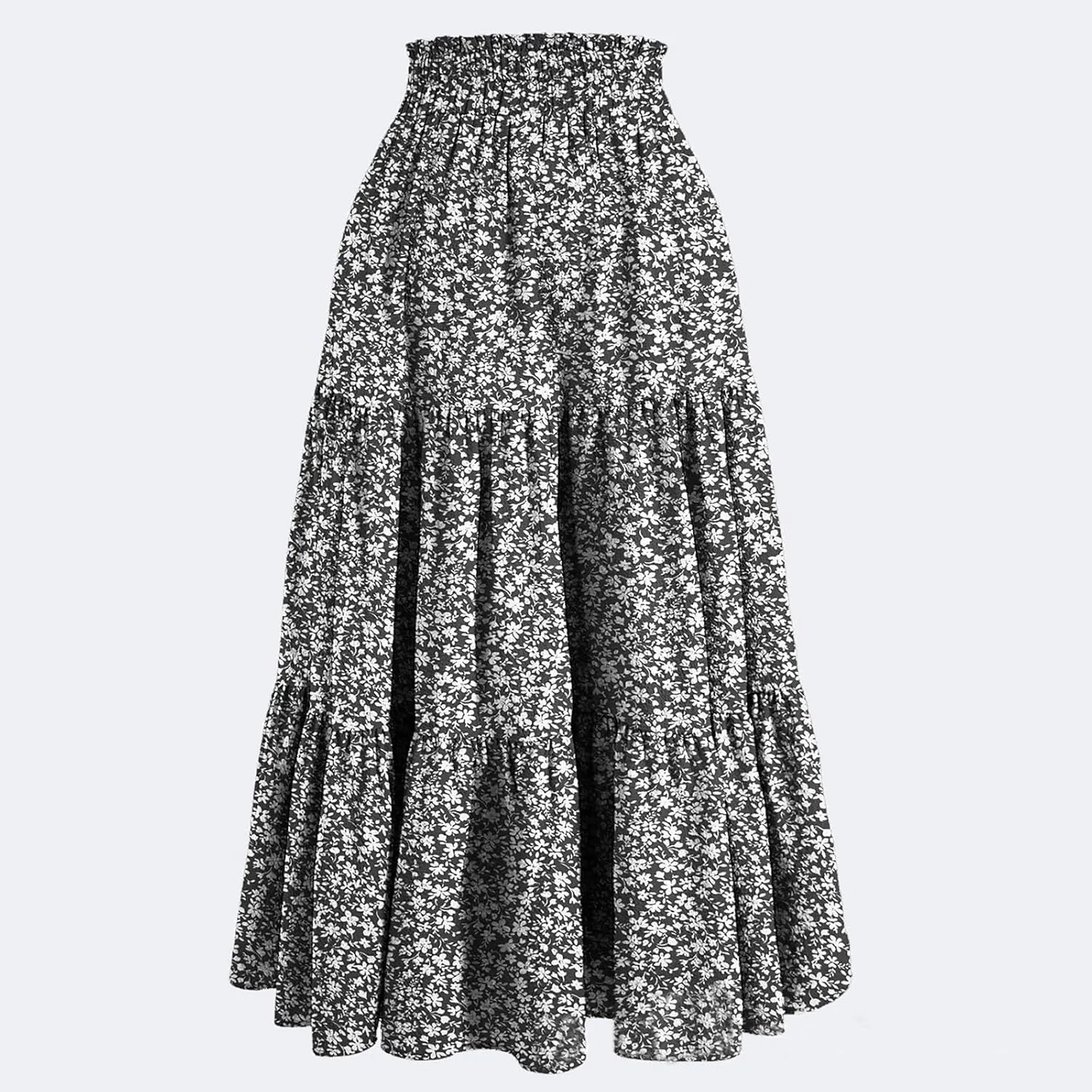 Tiered Maxi Skirts for Women Comfy Long Skorts Elastic High Waisted Ruffle Hem Flowy Swing Summer Cover Ups