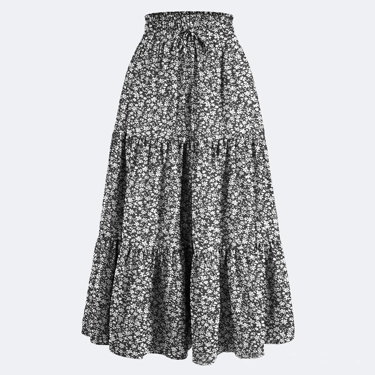 Tiered Maxi Skirts for Women Comfy Long Skorts Elastic High Waisted Ruffle Hem Flowy Swing Summer Cover Ups