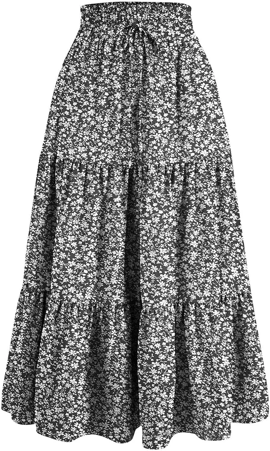 Tiered Maxi Skirts for Women Comfy Long Skorts Elastic High Waisted Ruffle Hem Flowy Swing Summer Cover Ups