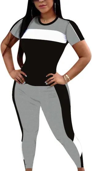 TOPONSKY Women Two Piece Workout Outfits Sports Long-Pants & Short-Top Sets