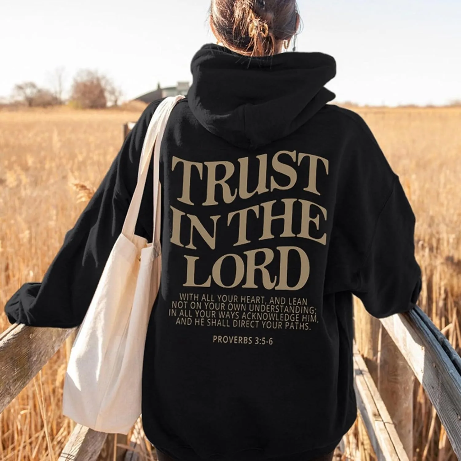 Trust in The Lord Print Hoodies for Womens Oversized Long Sleeve Casual Drawstring Fall Pullover Sweatshirts Tops