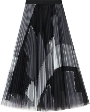 tuduoms Women's Long Tulle Tutu Skirt Teen Girls Pleated Layered Midi Skirt Sequin Flowy Maxi Skirt Dress for Wedding Party