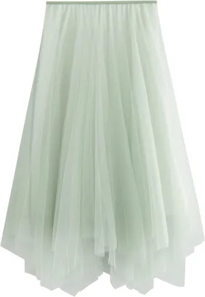 Tulle Skirts for Women 3 Layered Asymmetrical Hem Tulle A-Line Midi Skirt