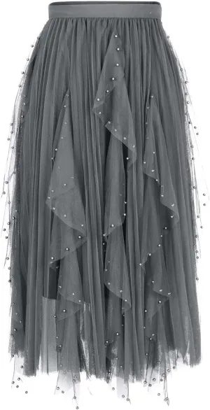 Tulle Skirts for Women Solid Color Flowy Midi Skirt Irregular Hem Mesh Layered High Elastic Waist A-line Swing Skirts
