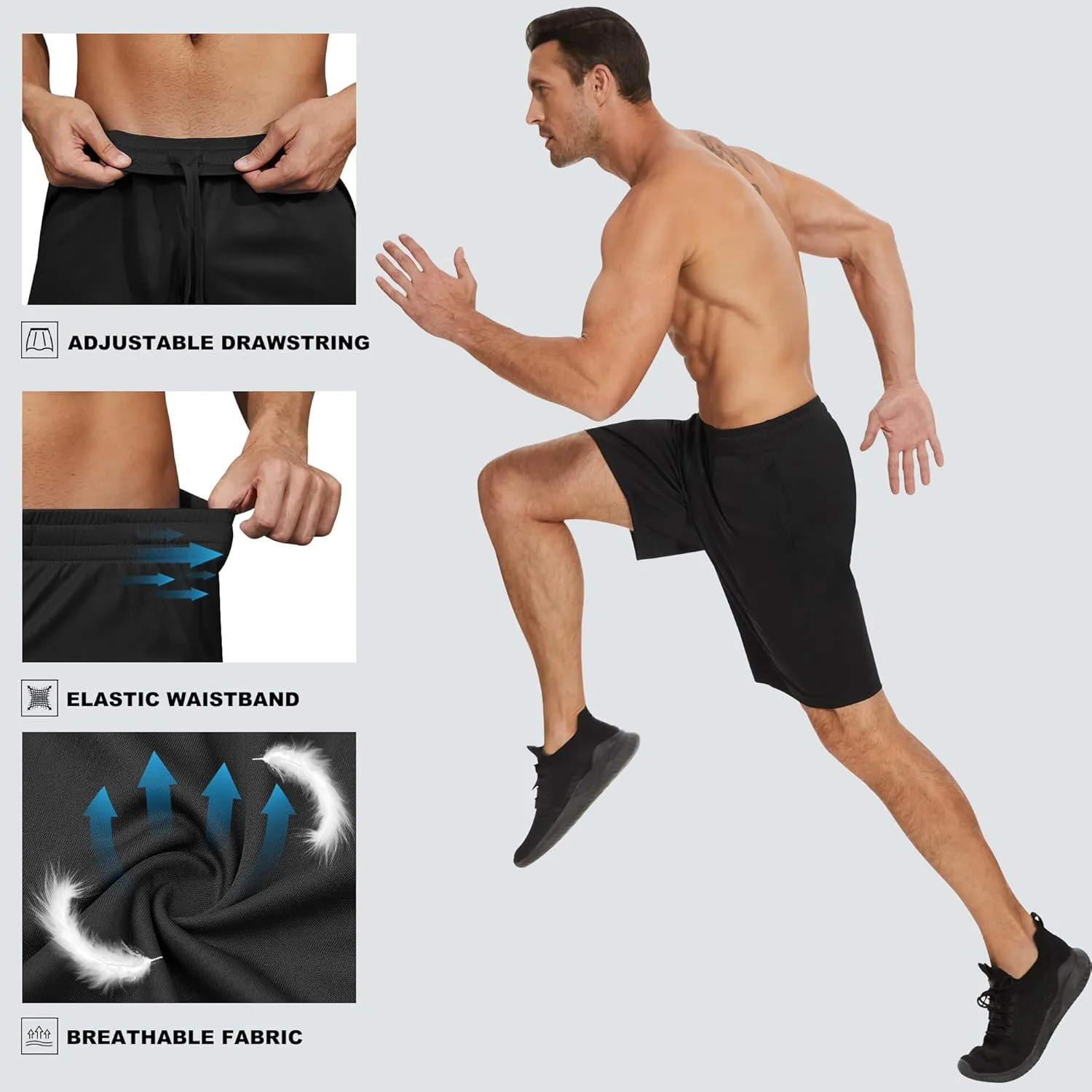 TVKSOM 7 Pack Mens Athletic Shorts with Pockets and Elastic Waistband Quick Dry Basketball Shorts Men for Running Casual
