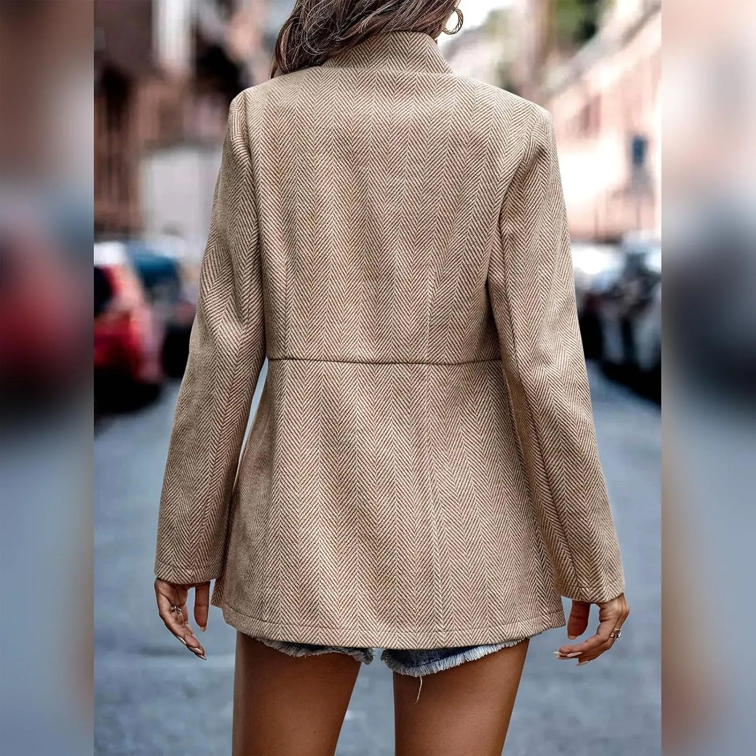 Tweed Blazers for Women Long Sleeve Open Front Jacket with Pocket Business Office Blazer