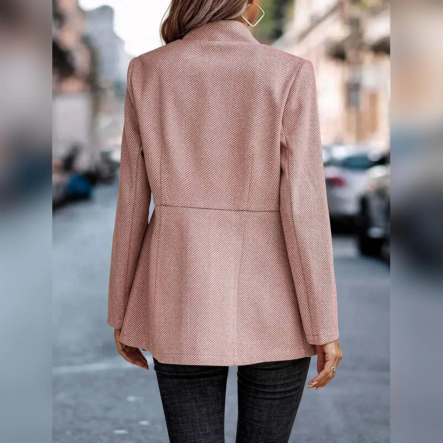 Tweed Blazers for Women Long Sleeve Open Front Jacket with Pocket Business Office Blazer