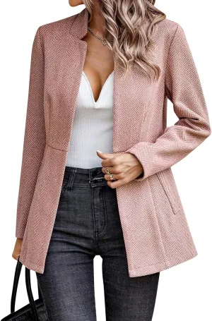 Tweed Blazers for Women Long Sleeve Open Front Jacket with Pocket Business Office Blazer