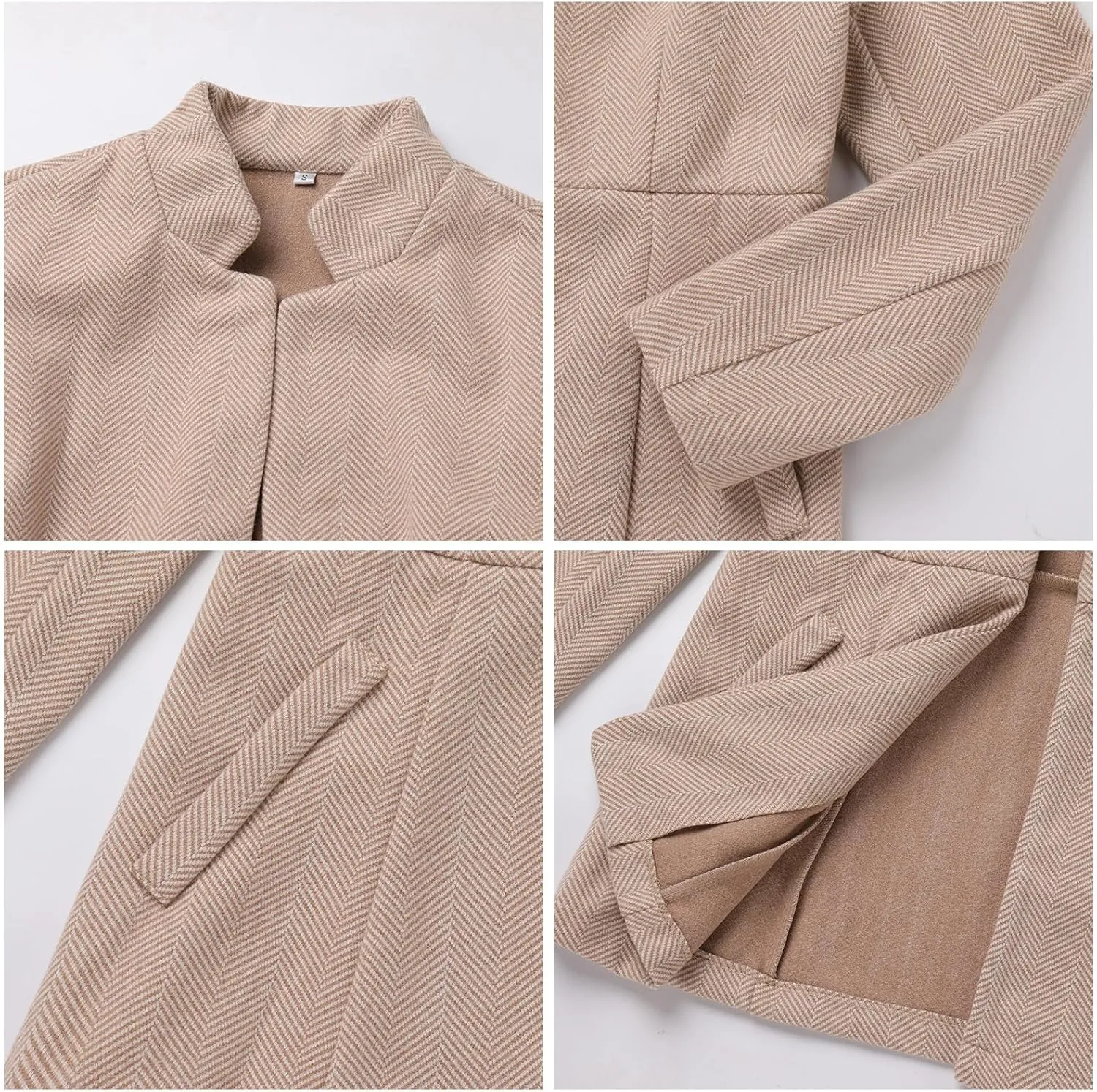Tweed Blazers for Women Long Sleeve Open Front Jacket with Pocket Business Office Blazer