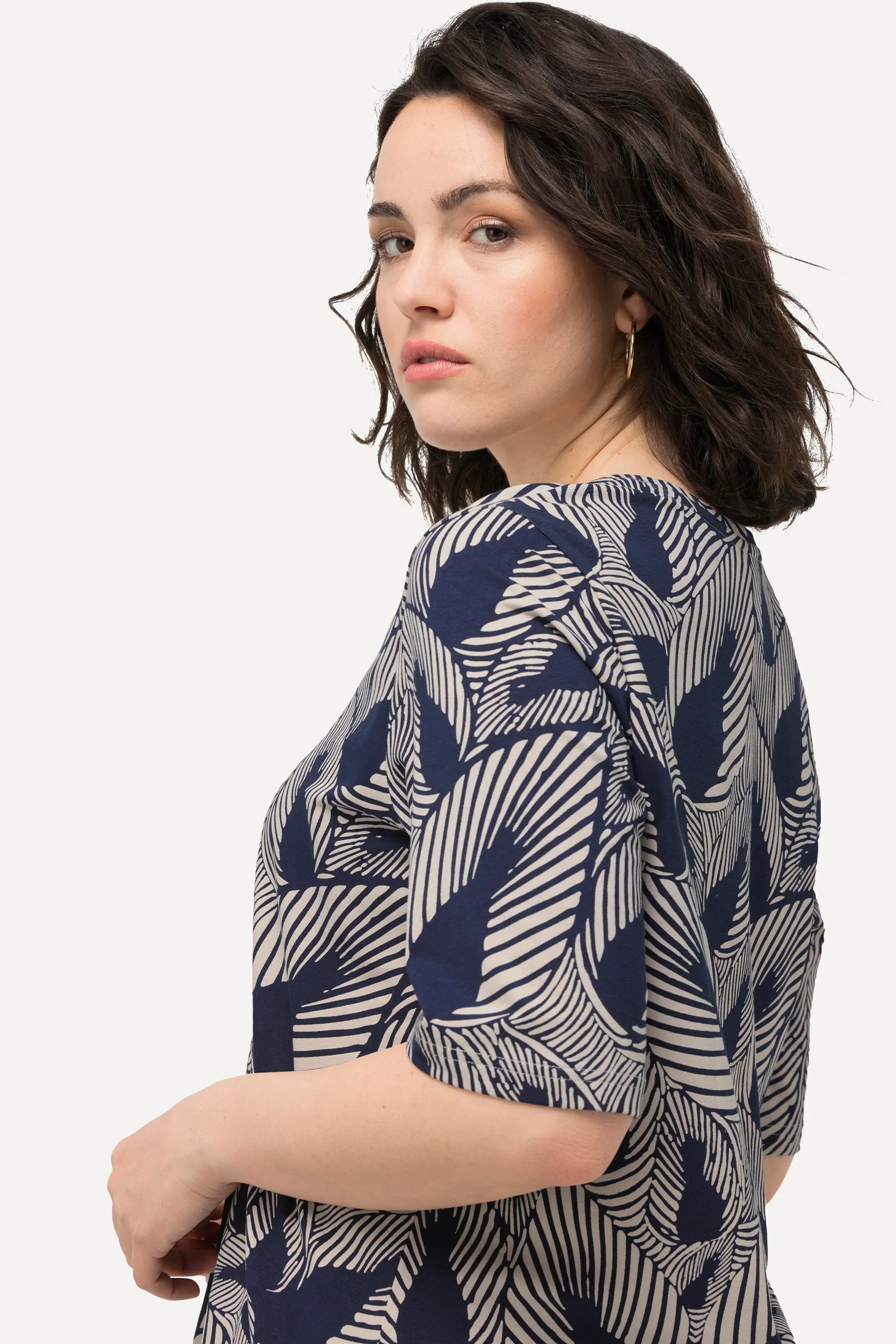 Ulla Popken Leaf T-shirt in Navy