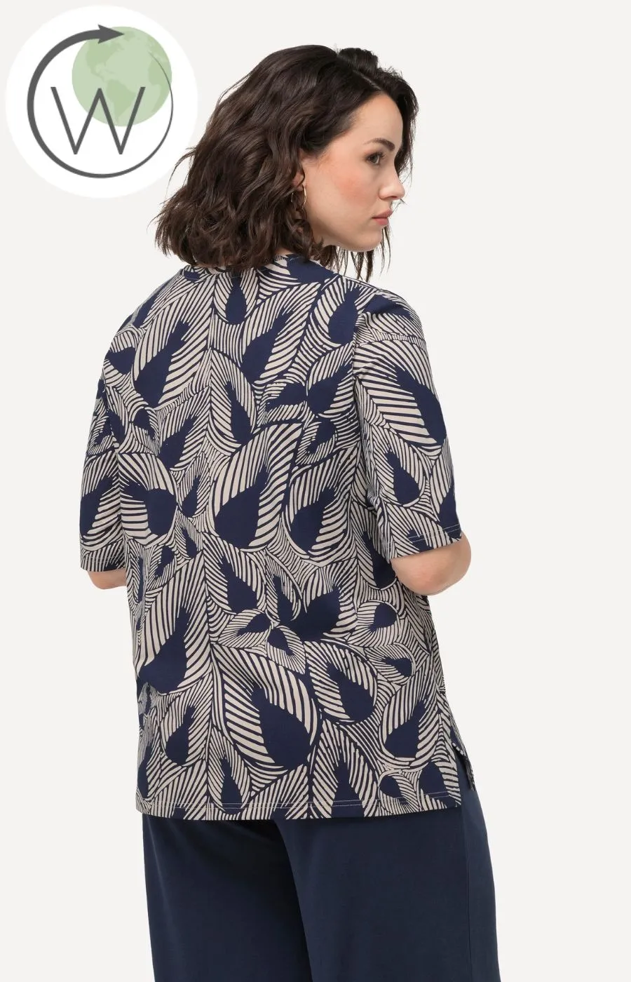 Ulla Popken Leaf T-shirt in Navy