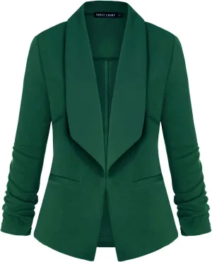 Unifizz Womens Casual Blazer Pockets Open Front Cardigan Work Office Jacket 3/4 Sleeve