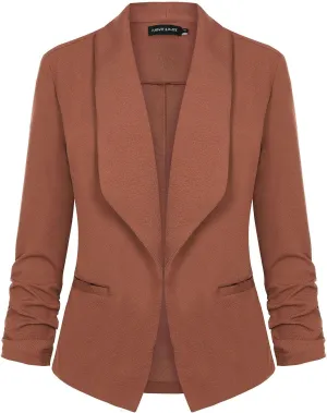 Unifizz Womens Casual Blazer Pockets Open Front Cardigan Work Office Jacket 3/4 Sleeve