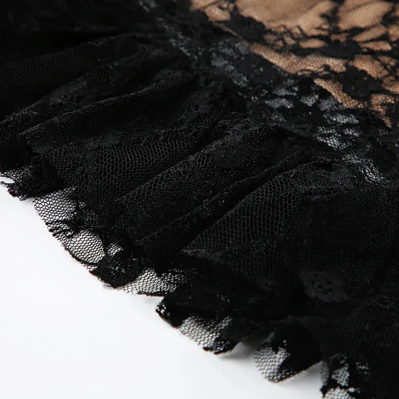 Uniwim Elegant Long Bow Mesh Spliced Lace Dress