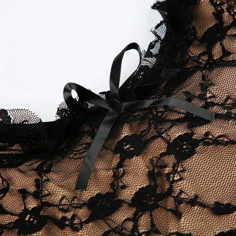 Uniwim Elegant Long Bow Mesh Spliced Lace Dress