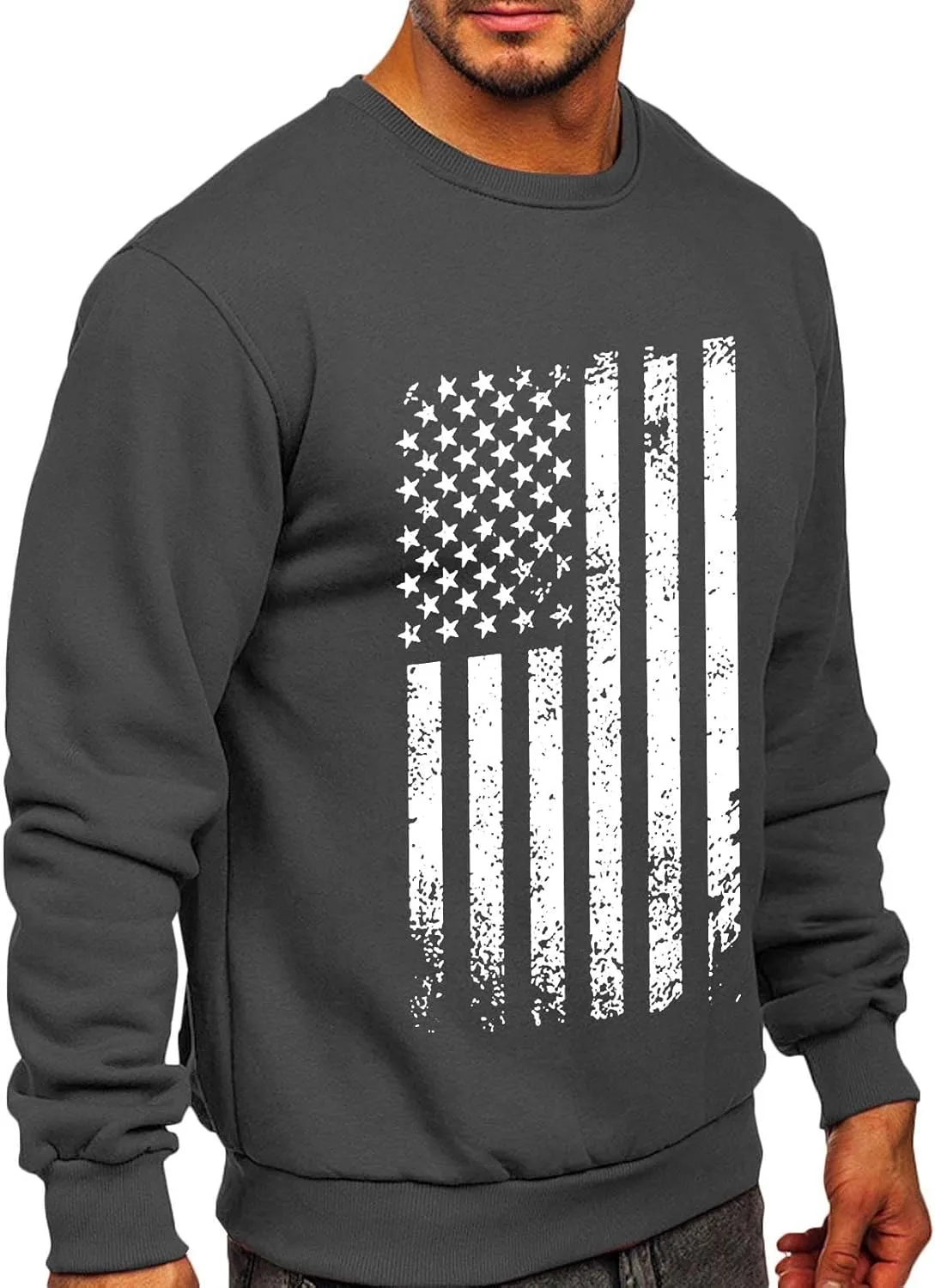 USA Flag Patriotic Sweatshirt for Men Plus Size Crewneck Pullover Fall Tops Casual Gym Shirts Workout Sweater