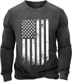 USA Flag Patriotic Sweatshirt for Men Plus Size Crewneck Pullover Fall Tops Casual Gym Shirts Workout Sweater