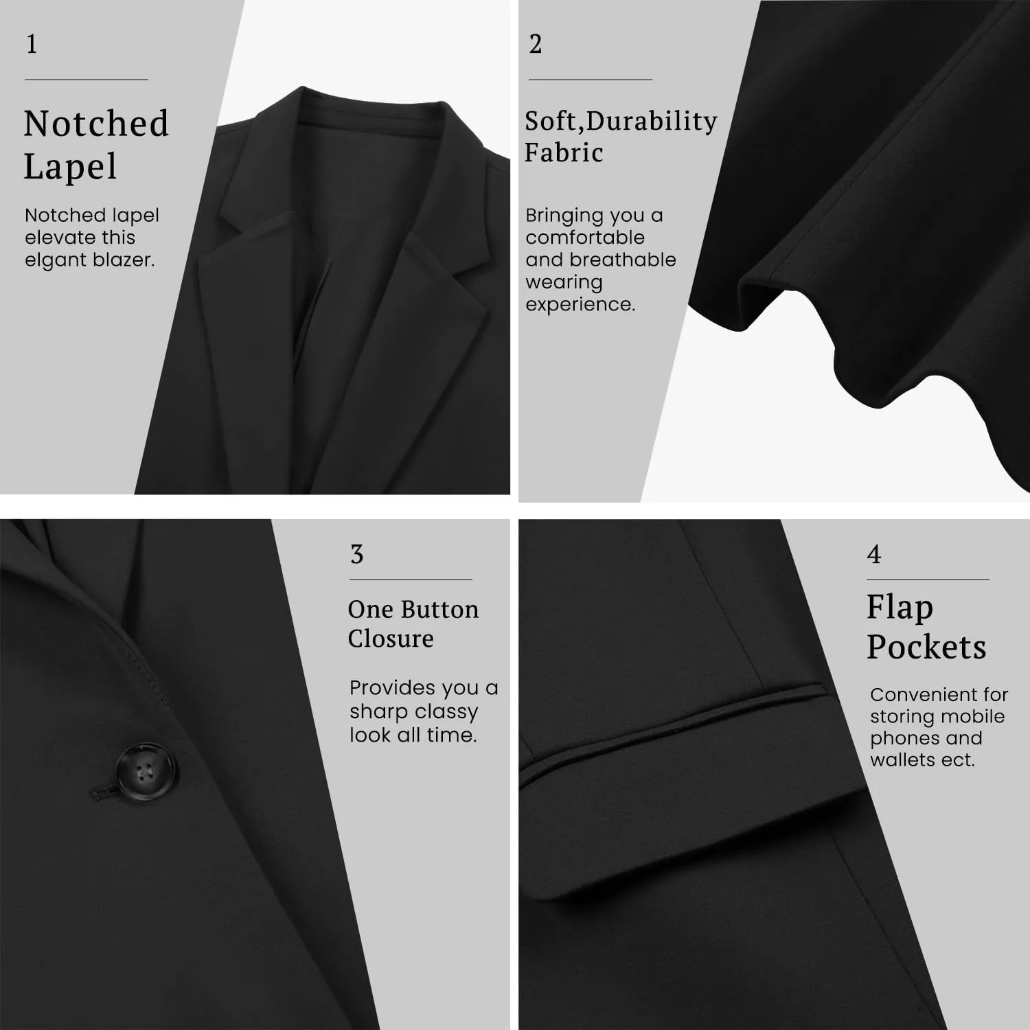 V VOCNI Womens Blazer Jackets Long Sleeve Lapel Open Front Pockets Casual Work Office Blazers Button Jacket Suit