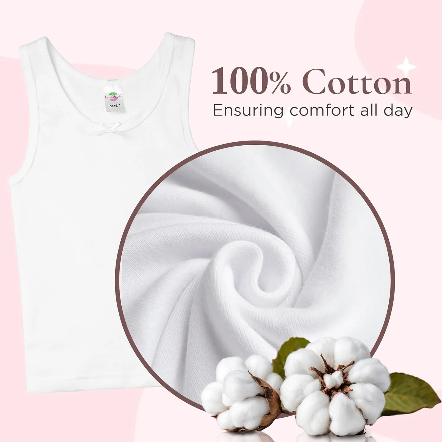 Valair Girls Cotton Undershirt Sleeveless Camisole White Tank Top Comfortable 2-Pack