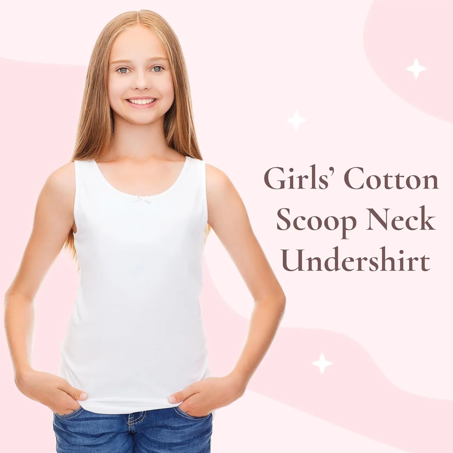 Valair Girls Cotton Undershirt Sleeveless Camisole White Tank Top Comfortable 2-Pack